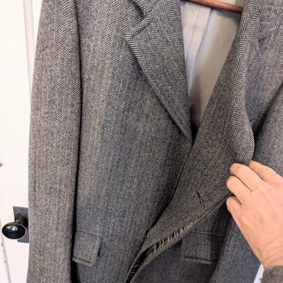 Vtg MALCOLM KENNETH Wool Herringbone Tweed Coat w/Measurements - Picture 10 of 12